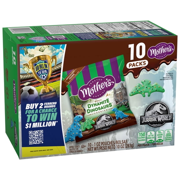 Mother's Chocolatey Dynamite Dinosaurs Cookies, Inspired by Jurassic World, Individually Wrapped Treats, 10-Pack Box, 10 oz