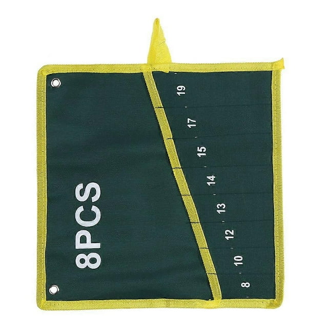 Sac de rangement enroulable en toile durable pour clés à molette, vert, 8 poches