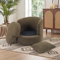 thumbnail image 3 of Ebello Swivel Accent Chair, 360° Round Swivel Barrel Chair with Pillow, Widened Upholstered, Lamb Wool Fabric Detachable Cushion for Living Room, Green, 3 of 10