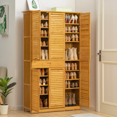thumbnail image 2 of MoNiBloom Bamboo 10 Tiers 1 Drawer 43 Pairs Storage Shoes Cabinet with Door, Natural, for Entryway, 2 of 10