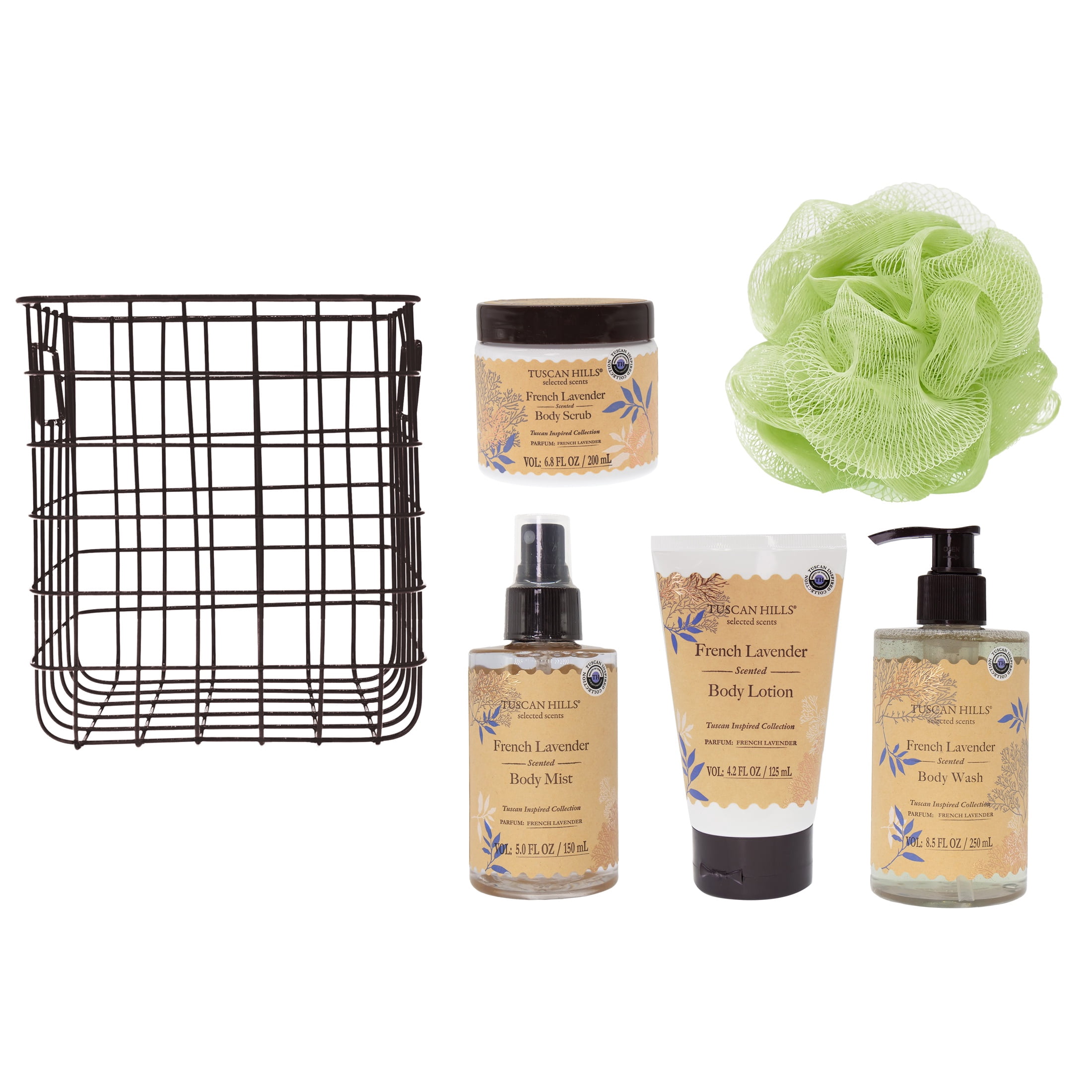 Tuscan Hills Body Care Gift Set with Shower Caddy, French Lavender Scent, 6 Piece
