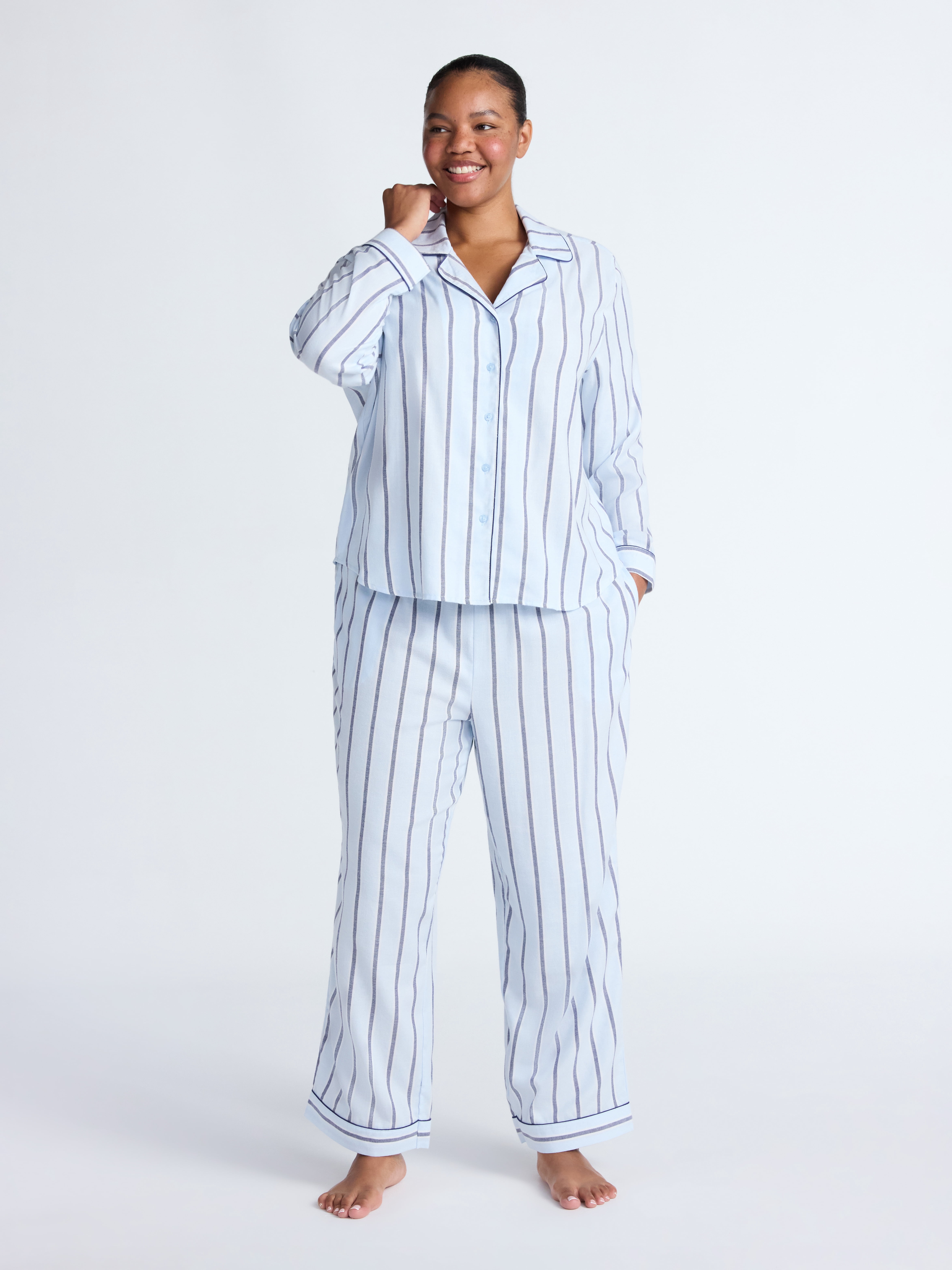 Joyspun Women's Long Sleeve Flannel Sleep Top and Pants Pajama Set, 2-Piece, Sizes XS-3X