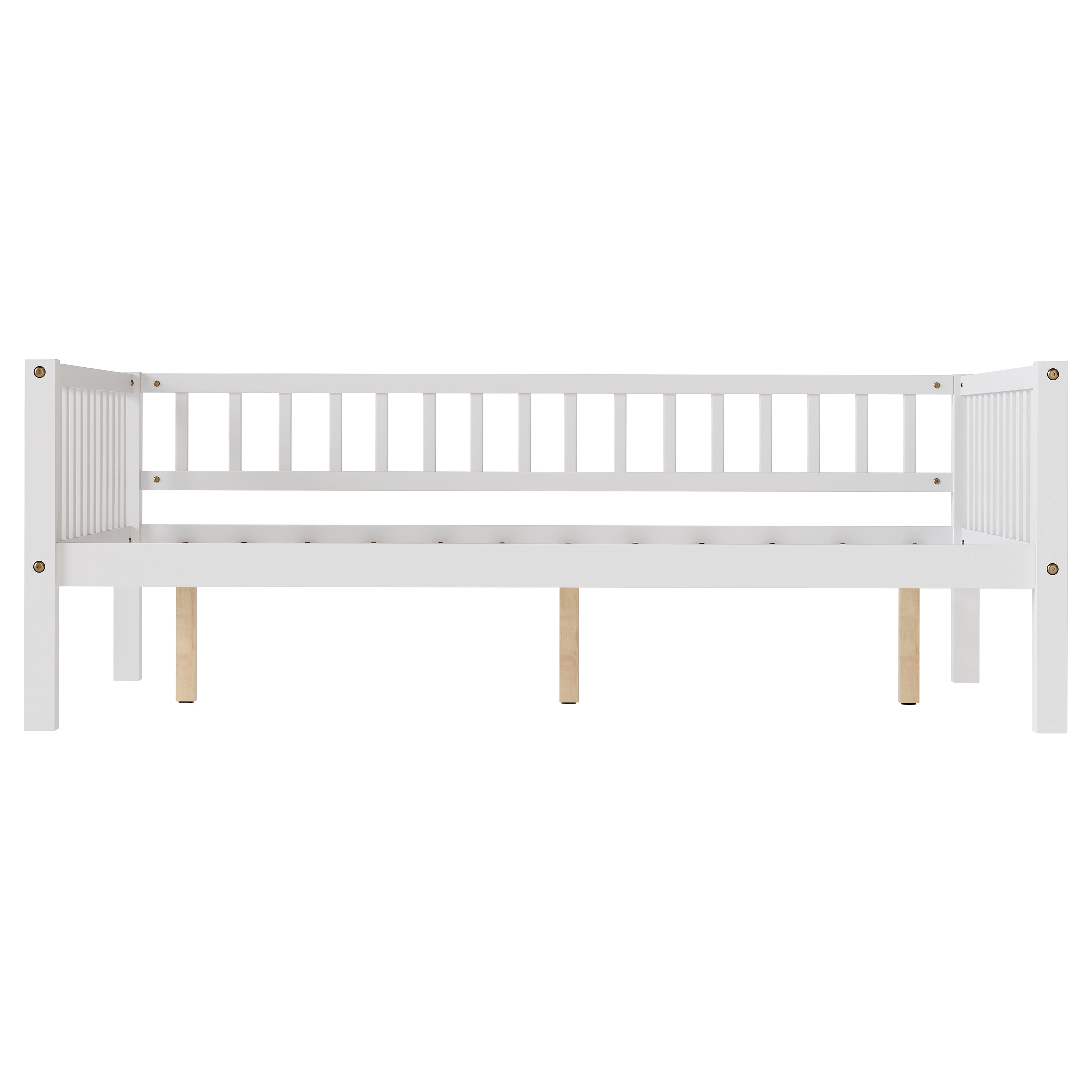Full Size Daybed, 3-Sided Vertical Slat Guardrail Bed Frame, Breathable Wooden Slat Support Leisure Bed for Home Bedroom,White