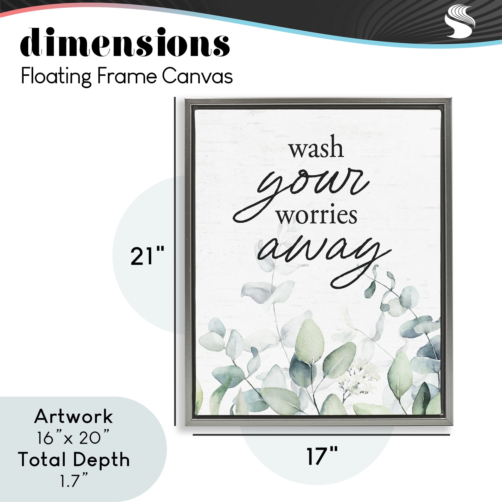 Wash Worries Away Herb Leaves Gray Framed Floater Canvas Wall Art, design by Lettered and Lined