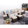 thumbnail image 7 of 8-Piece Outdoor Furniture Set with Fire Pit Table PE Wicker Brown Rattan Sectional Sofa Patio Conversation Set, 7 of 7