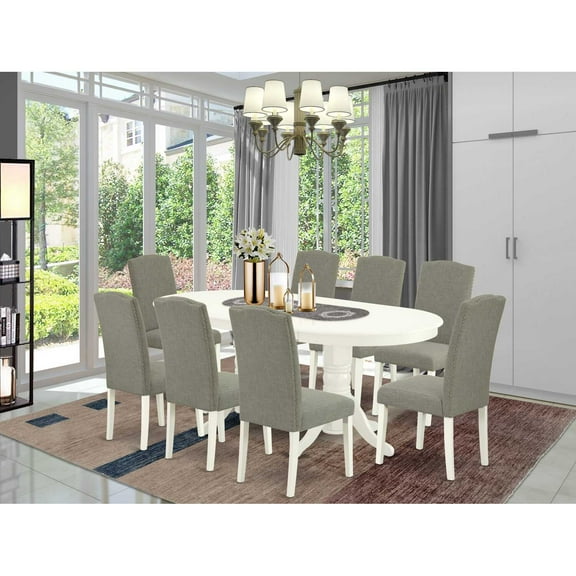East West Furniture Dining Room Set Linen White, VAEN9-LWH-06