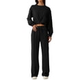 thumbnail image 2 of Women 2 Piece Outfits Sweatsuit Set Twist Front Cropped Sweatshirt Wide Leg Sweatpant Lounge Set, 2 of 8