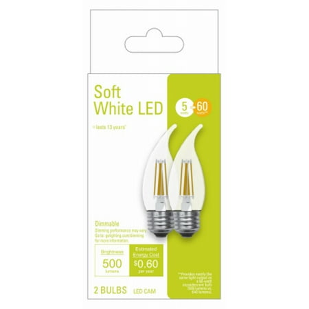 LED Light Bulb, Clear, 5-Watts, 2-Pk