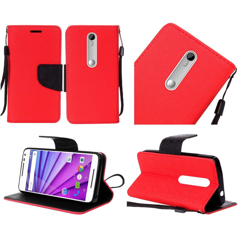 For Motorola Moto G 2015 3rd gen XT1540 XT1548 PU Leather Flip Wallet Card - Red - Walmart.com