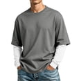 thumbnail image 2 of Long Sleeve Shirts for Men Casual Layered Fake Two Piece Long Sleeve T Shirts for Men French Terry Fabric Crewneck Loose Fashion Pullover Shirts, 2 of 6