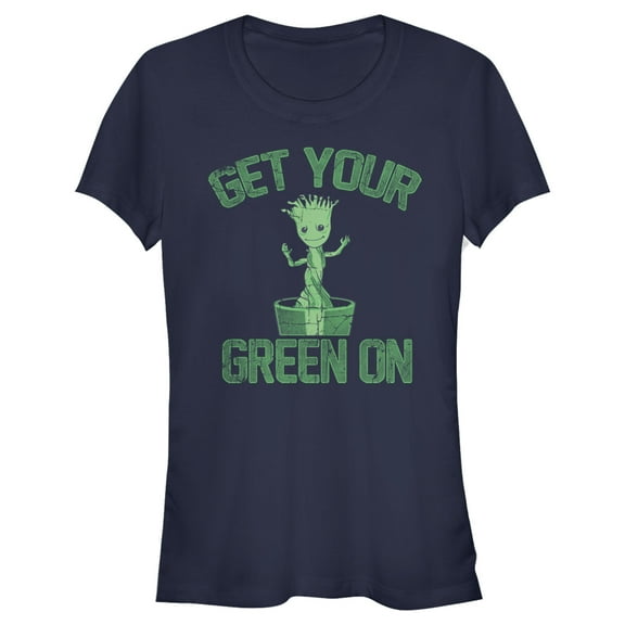 Junior's Marvel St. Patrick's Day Get Your Groot On  Graphic Tee Navy Blue Small