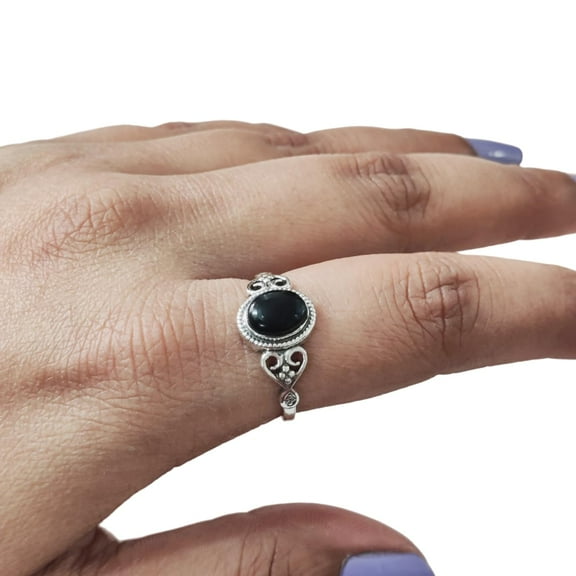Natural Black Onyx Ring, Black Onyx Gemstone Ring, December Birthstone, Tiny Bohemian Ring, 925 Sterling Silver, Designer Womens Ring, Christmas Thanksgiving, Handmade Statement Jewelry