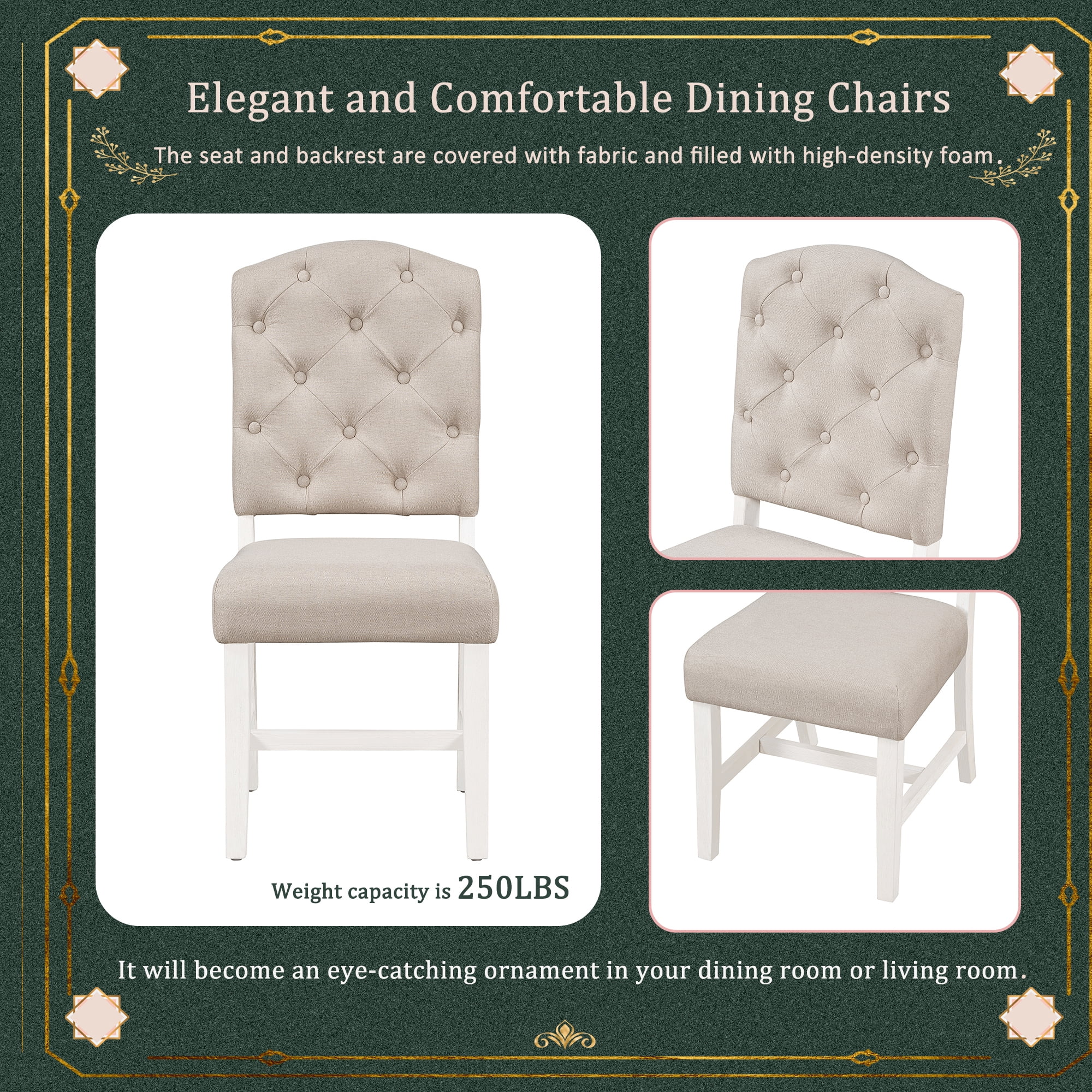 Euroco Fabric Dining Chairs Set of 4, Upholstered Dining Room Chairs with Thicken Cushion and Wood legs,Modern Accent Chair Side Chairs for Living Room,Off White