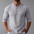 thumbnail image 2 of Gray Man Short Elbow Sleeve Top Blouses for Mens Collared Neck Faux Gauze Linen Casual Plain Fall Summer Shirts 2026 XL, 2 of 9