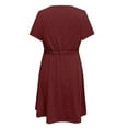 thumbnail image 5 of fartey Womens Button Down Dress Summer 2024 Solid Color Tunic Pleated Mini Dresses Lounge V Neck Short Sleeve Sundresses, 5 of 5