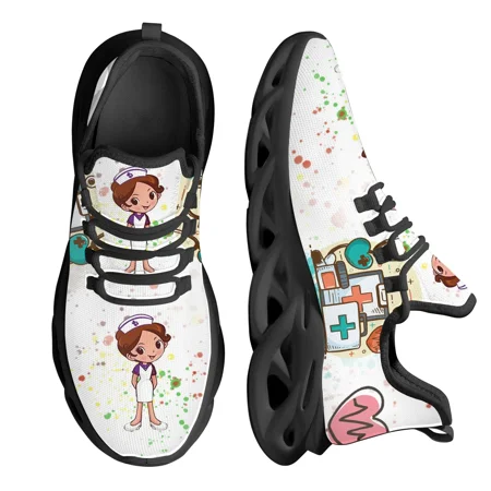 

Nurse Shoes For Women White Cartoon Medical Shoes Comfortable Breathable Platform Sneaker Nursing Knitted Mesh Shoes