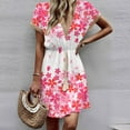 thumbnail image 6 of RYDCOT Summer Dresses for Women 2024 Short Sleeve Vacation Beach Crochet Lace V-Neck Sundresses Casual Floral Tropical Print Tie Dress Clearance Hot Pink, 6 of 9