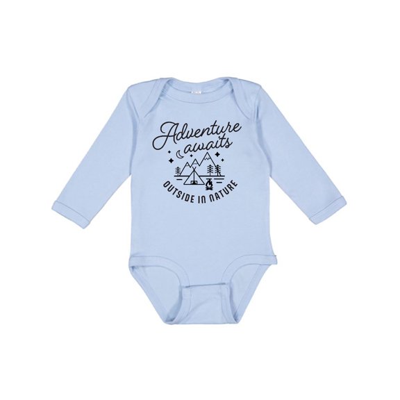 Inktastic Adventure Awaits Outside in Nature with Tent and Mountains Boys or Girls Long Sleeve Baby Bodysuit