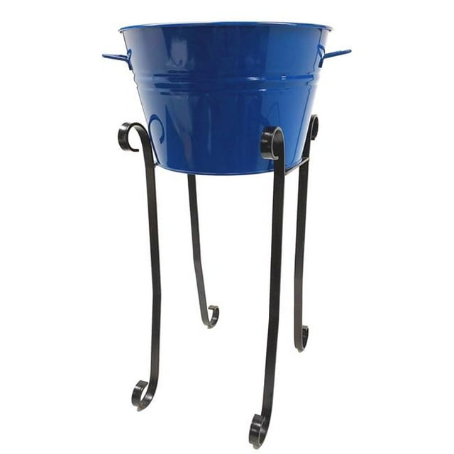 Houston Int'l Trading Enameled Galvanized Steel Beverage Tub with Iron Stand, Blue