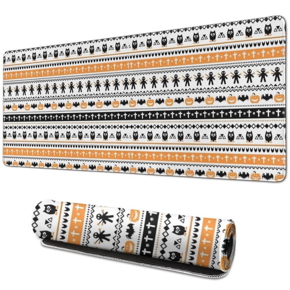 Long Mouse Pads for Desk,Orange and Black Christmas Pattern Desk Mats on Top Of Desks, Desk Mouse Pad Extra Large with 3mm Non-Slip Base and Stitched Edge for Gaming,Office,Work,Home 31.5x11.8in