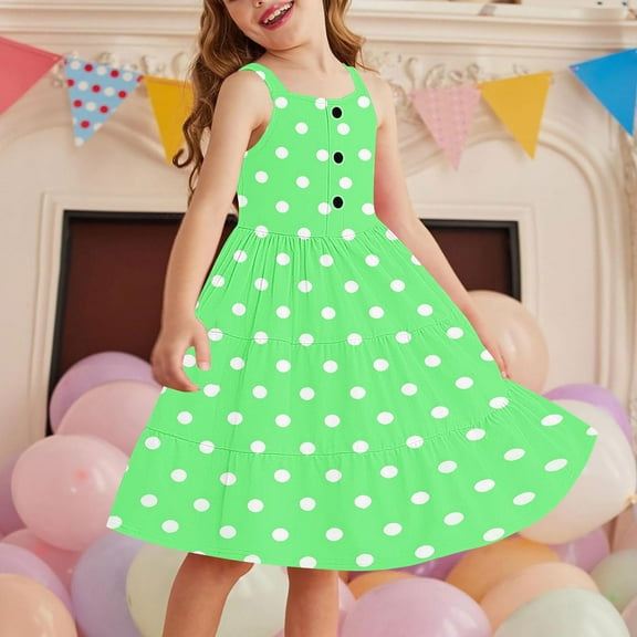 Cute Dresses for Girls with Pockets Size 2-12 Sleeveless Sundresses Toddlers Kids Trendy Polka Dot Printed Pullover Going-Out Dress Summer
