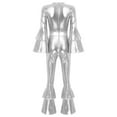 thumbnail image 4 of XUNZOO Womens 70S Disco Jumpsuits Metallic Shiny Tiered Flare Sleeve Bell Bottom Dancewear Silver XXL, 4 of 7