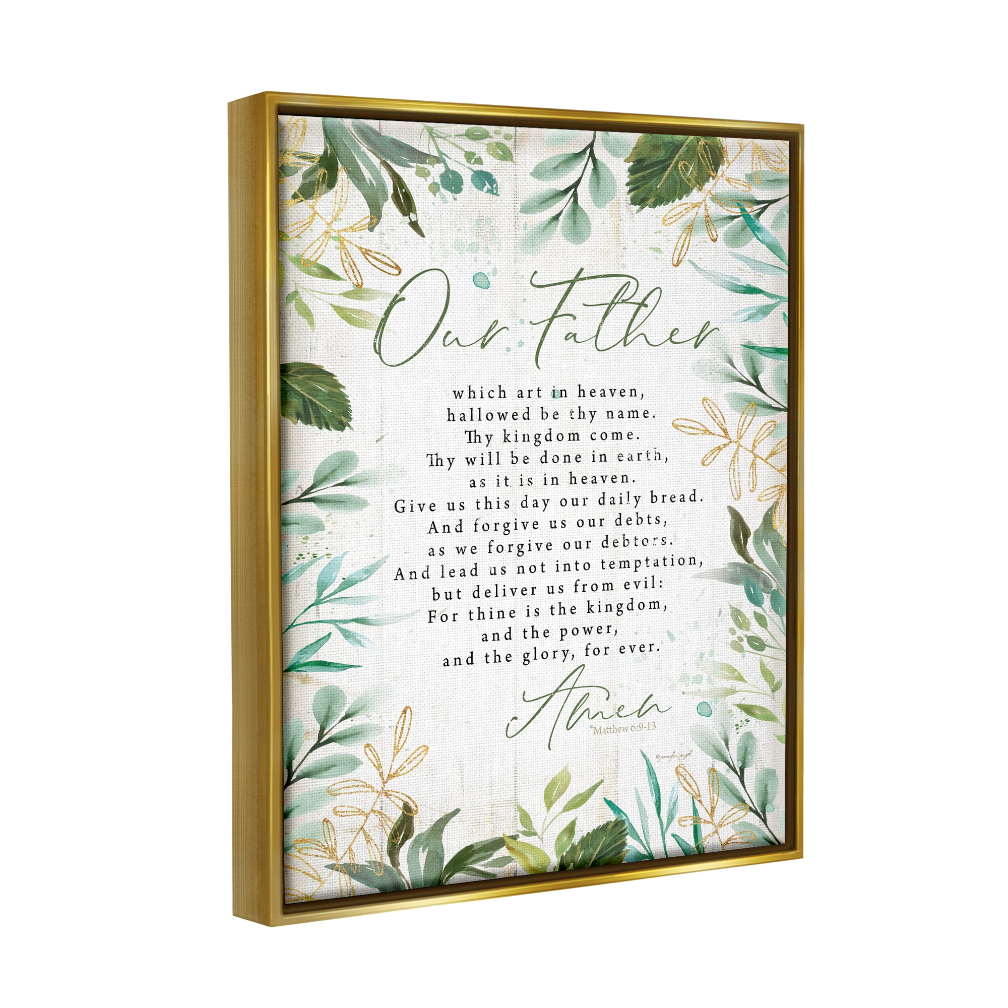 Stupell Industries Our Father Religious Prayer Religious Painting Gold Floater Framed Art Print Wall Art