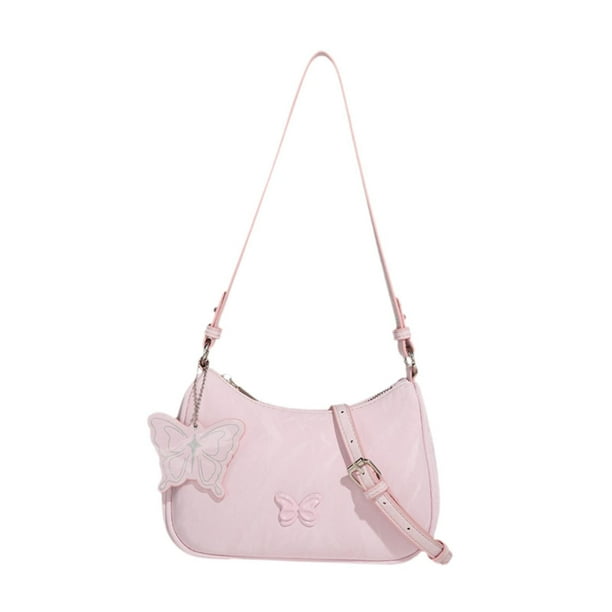 Bolso de mano para mujer, de piel sintética con diseño de mariposa, para viaje Rosa