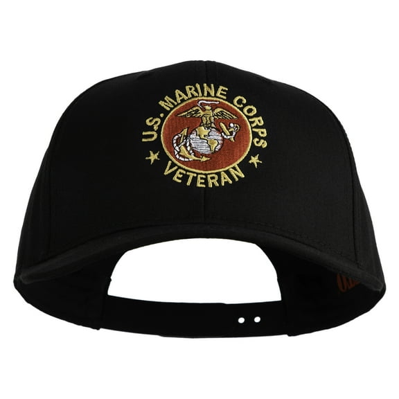 US Marine Corps Veteran Emblem Embroidered Solid Cotton Twill Pro Style Cap - Black OSFM