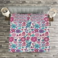 thumbnail image 3 of Ambesonne Garden Quilted Bedspread Set 3 Pcs, Doodle Peonies Tulips, King Size, Violet Blue Sky Blue, 3 of 3