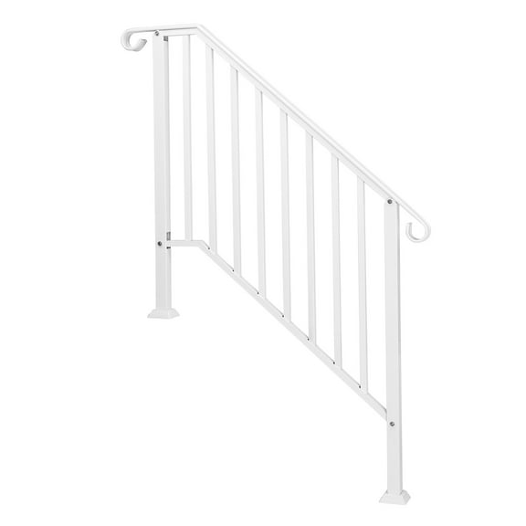 Sptwo  Handrails for Outdoor Steps, Wrought Iron Handrail Fits 3 or 4 Steps, Transitional Handrail with Installation Kit, Stair Railing for Concrete Steps or Wooden Stairs
