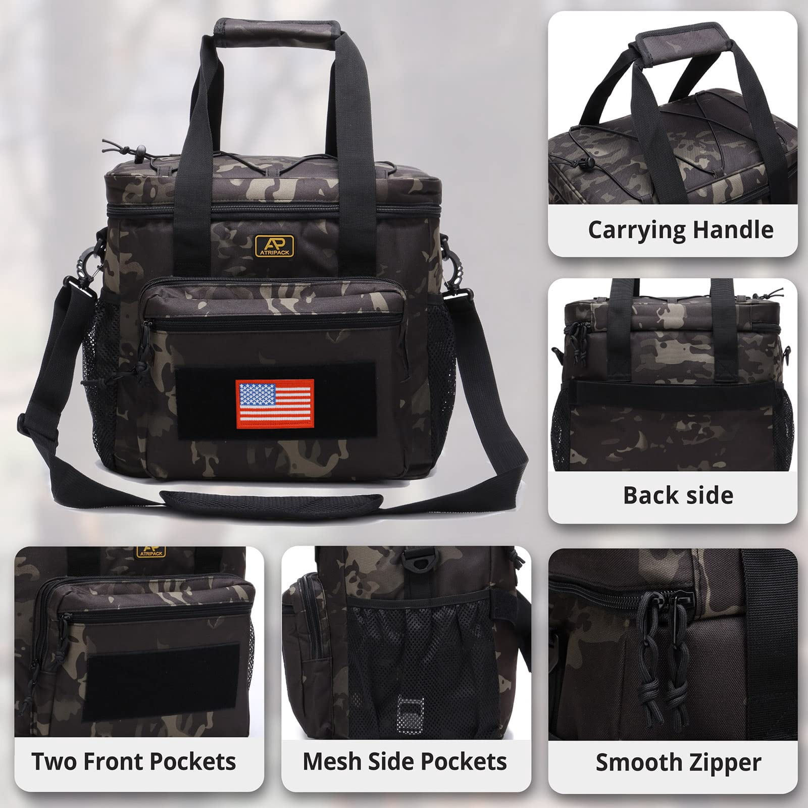 Lunch Box for Men, Lunch Bag Webbing Leakproof Insulated Large Lunch Cooler Bag Women Adult Meal with Adjustable Shoulder Strap Durable Lunch Pail-Camo Black