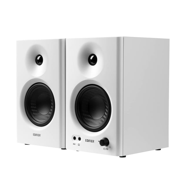 Altavoces de monitor de estudio con alimentación Edifier MR4, altavoz de monitor de campo cercano activo de 4" - Blanco (par)