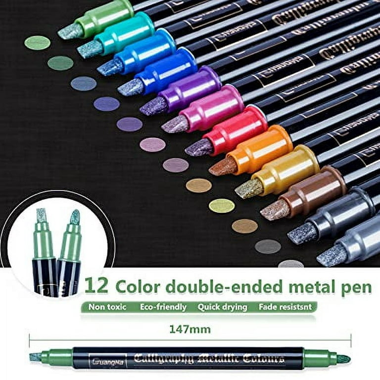 ZEYAR Dual Tip Acrylic Paint Pen Metallic Colors, Board and Extra Fine  Tips, Patented Product, AP Certified, Waterproof Ink, Works on Rock, Wood,  Glass, Metal, Ceramic and More (12 Metallic Colors) 