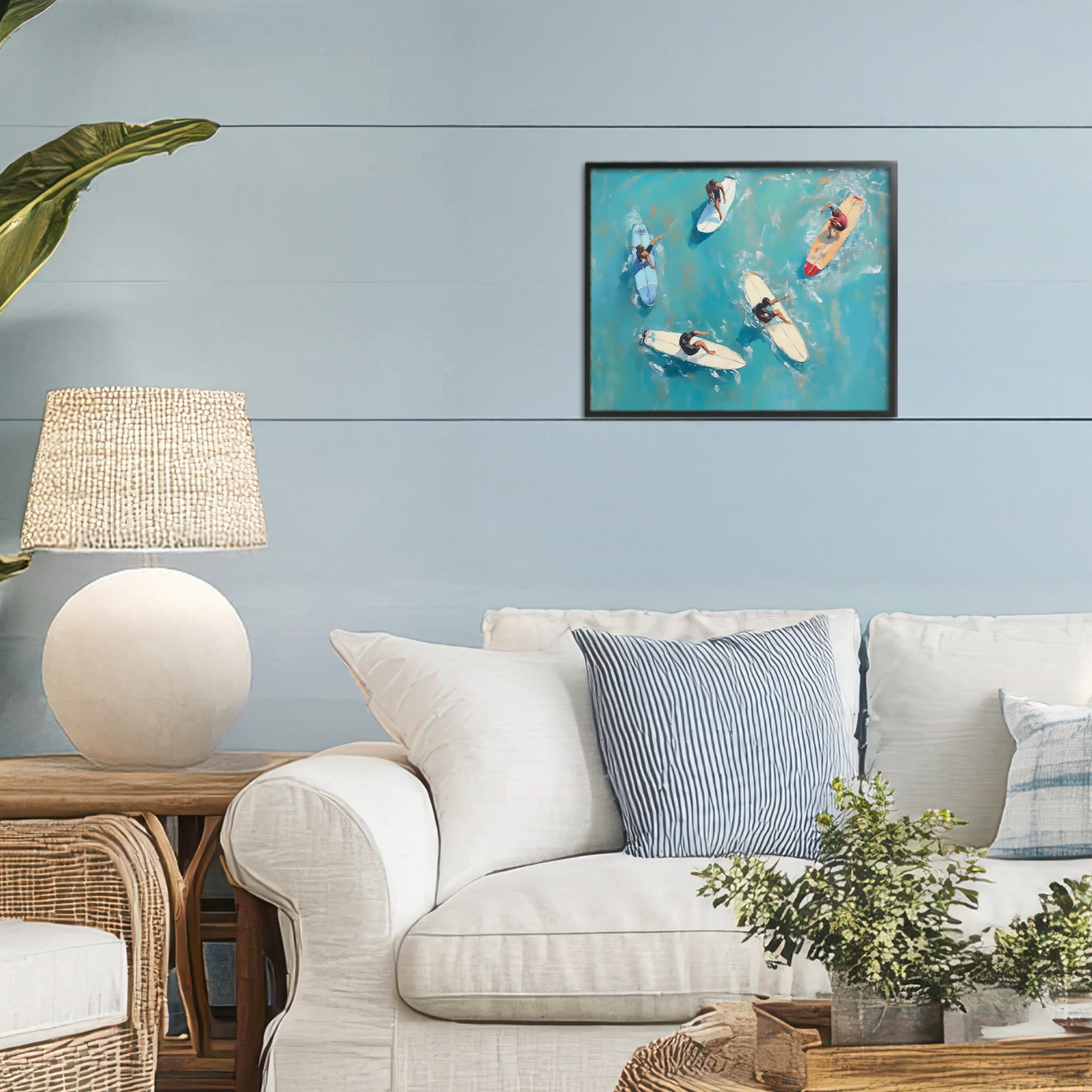 Stupell Industries Group of Surfers at Sea Black Framed Giclee Art, design by LSR Design Studio