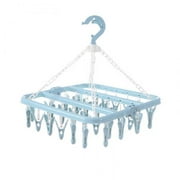 2021 Newest Folding Clothes Hanger Towels Socks Underwear Drying Rack With 32 Clips blue