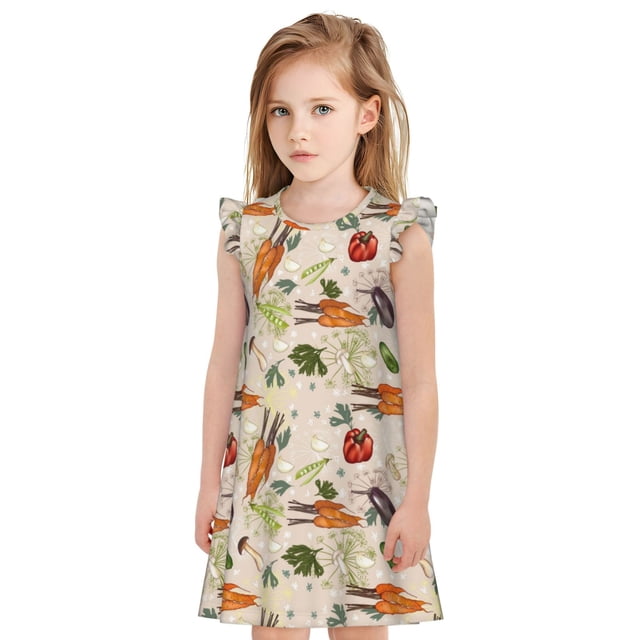 Fotbe Cute Vegetables Vestido de Dormir para Niñas de 3 a 10 Años, Mangas Cortas, Estilo Princesa, Pijama Camisón con Mangas Voladas-XX-Large