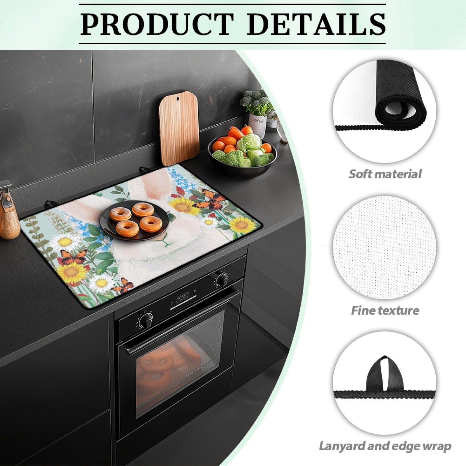 Renewold Ceramic Glass Stove Top Cover for Electric Stove, Non-slip Stove Mat Stovetop Protector Cover Multipurpose Desk Saver Pad for Counter Top, Bunny Butterfly Flower