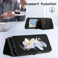 thumbnail image 4 of ELEHOLD Case for Samsung Galaxy Z Flip 6, Zipper Leather Wallet Crossbody Case with Detachable Ring Kickstand & Card Slots,Black, 4 of 9