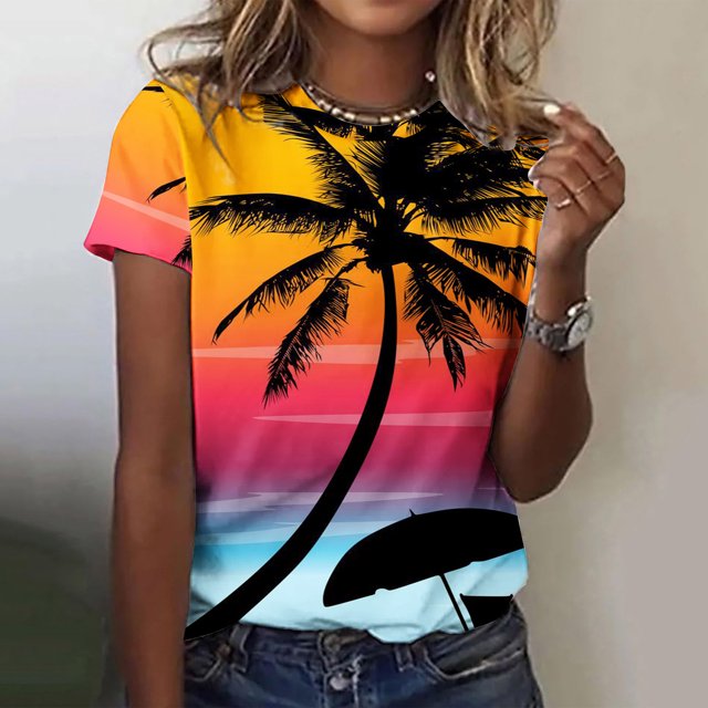 Fiudx Ofertas Flash Artículos En Oferta Tops con Estampado de Moda para Mujer, Blusa de Manga Corta con Cuello Redondo, Camisetas