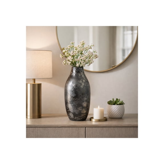 Sagebrook Home Classic Oval Vase for Living Room Decor - Modern Pottery Flower Vase for Home, Bedroom, and House Styling - 18", Black