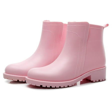 

Women s Rain Boots Comfortable Elastic Adult Ankle Booties Fashion Mid Heel Chelsea Boots Waterproof Non-Slip Chunky Platform Lug Sole Short Garden Boots