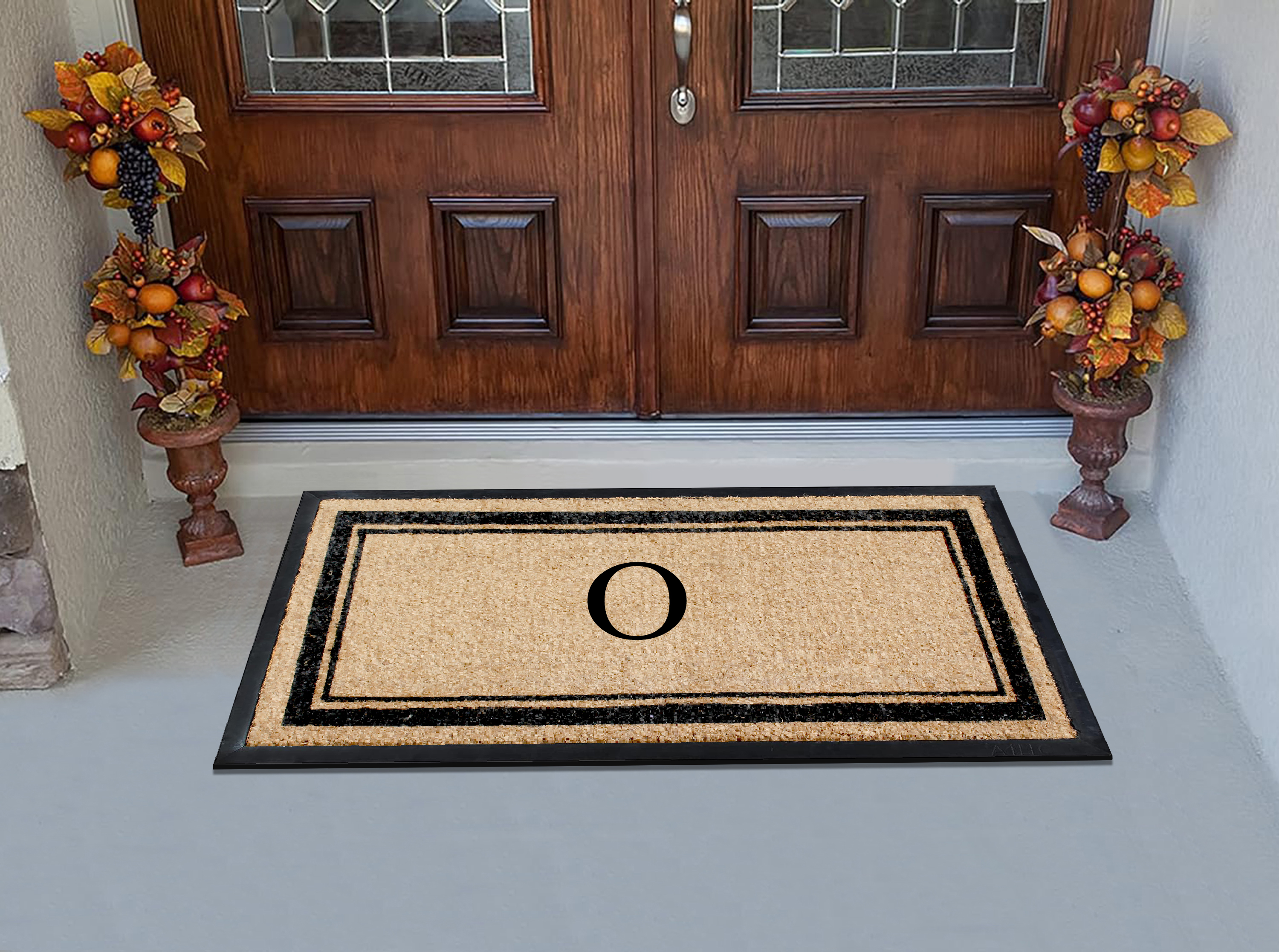 A1HC Natural Coir & Rubber 24"x48" Monogrammed Plain Border Door Mat, Heavy-Duty, Low-Profile, Anti-Shed, Easy to Clean, Outdoor