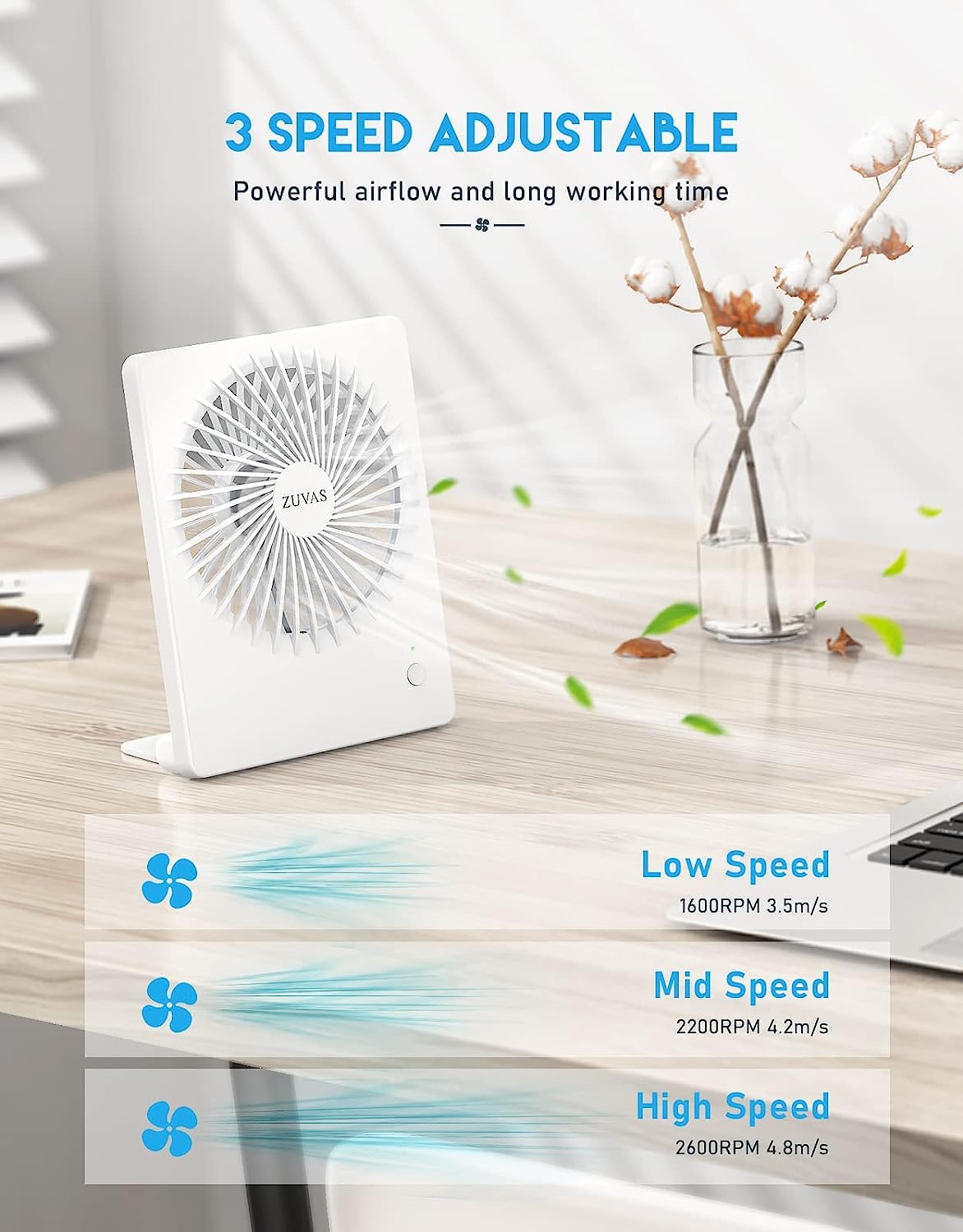 Zuvas 3 Speed Portable Rechargeable USB Fan