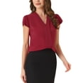 thumbnail image 4 of INSPIRE CHIC Summer Office Tops for Women's V-Neck Solid Color Casual Chiffon Ruffle Sleeve Blouse XS Red, 4 of 6