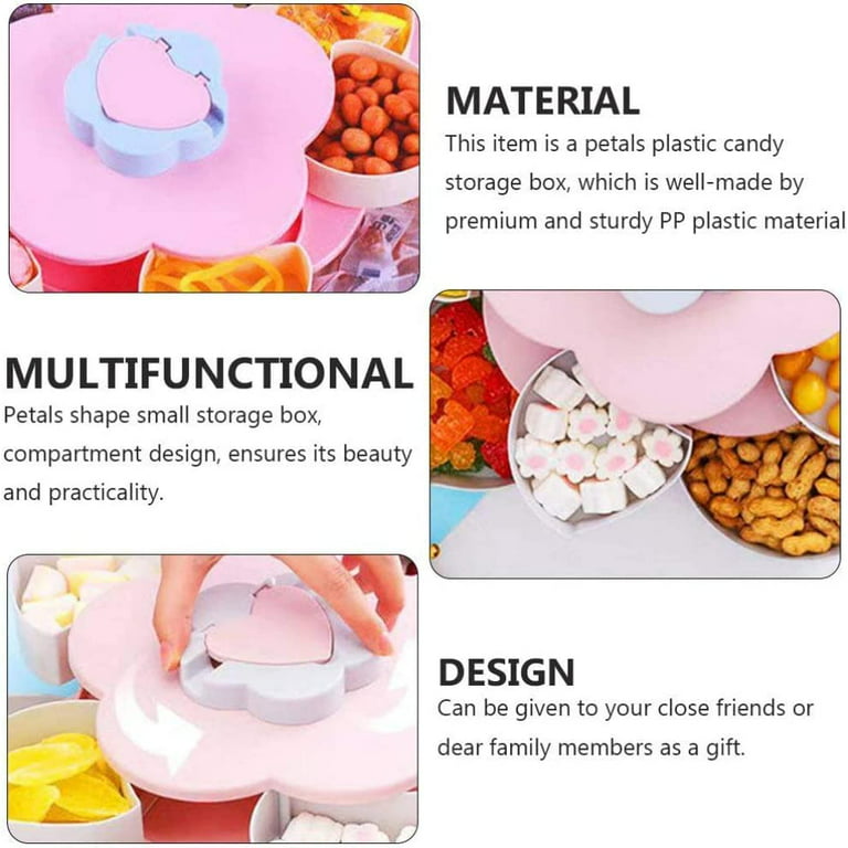 Rotating snack tray, creative fruit tray, double petal-shaped snack  platter, 10 segmented candy containers with mobile phone holders, used for nut  candy, dried fruit food storage organizer (Pink) 