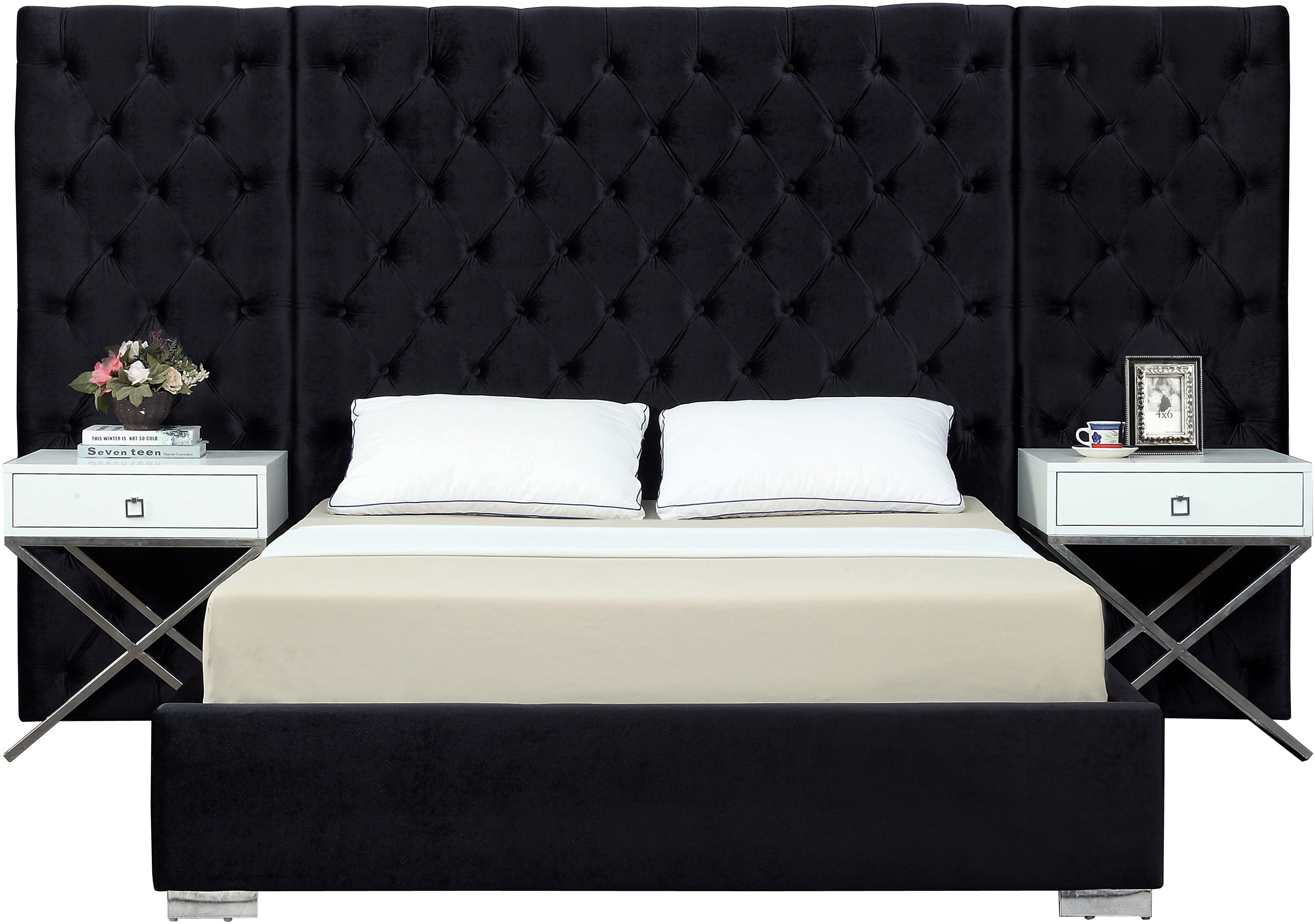 Grande Black Velvet King Bed-Color:Black Velvet,Style:Contemporary