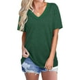 thumbnail image 1 of Nouveau T-Shirt Décontracté Col en V pour Femmes Manches Courtes Haut Ample Blouse Patchwork, 1 of 2