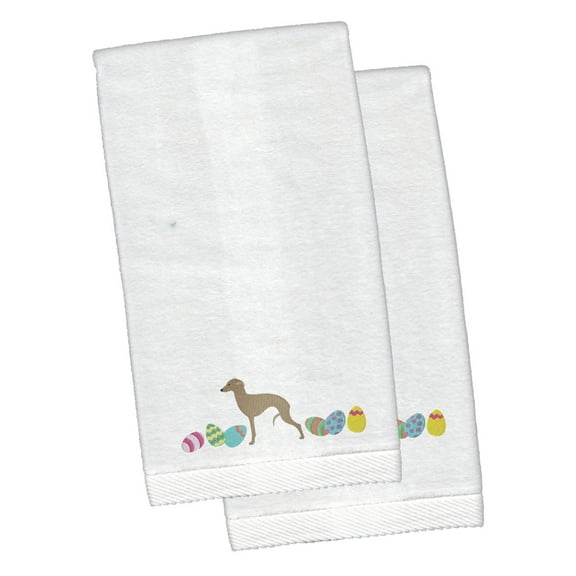 Italian Greyhound Easter White Embroidered Plush Hand Towel Set of 2