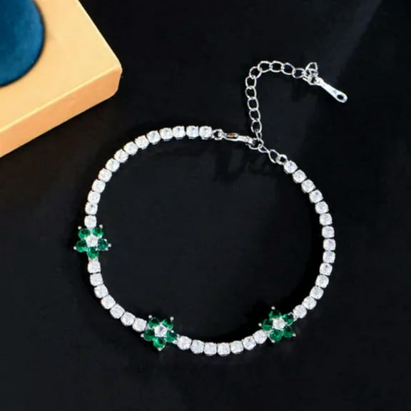 Beauty Green Cubic Zircon Flower Round Tennis Bracelet Silver Plated Women Party
